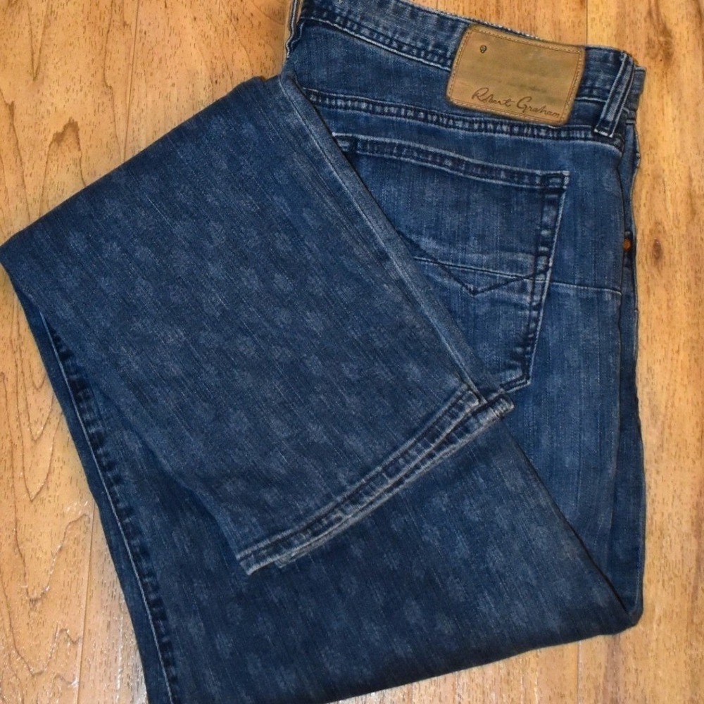 Robert Graham Patterned Denim‎ Jeans Mens 36 Blue Excellent Diamond Print Skull